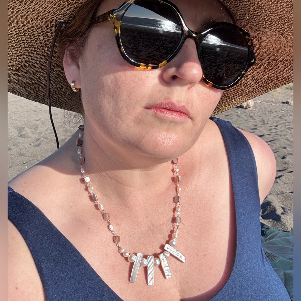 Handmade Vintage Genuine Mother of Pearl and Freshwater Pearl Statement Necklace